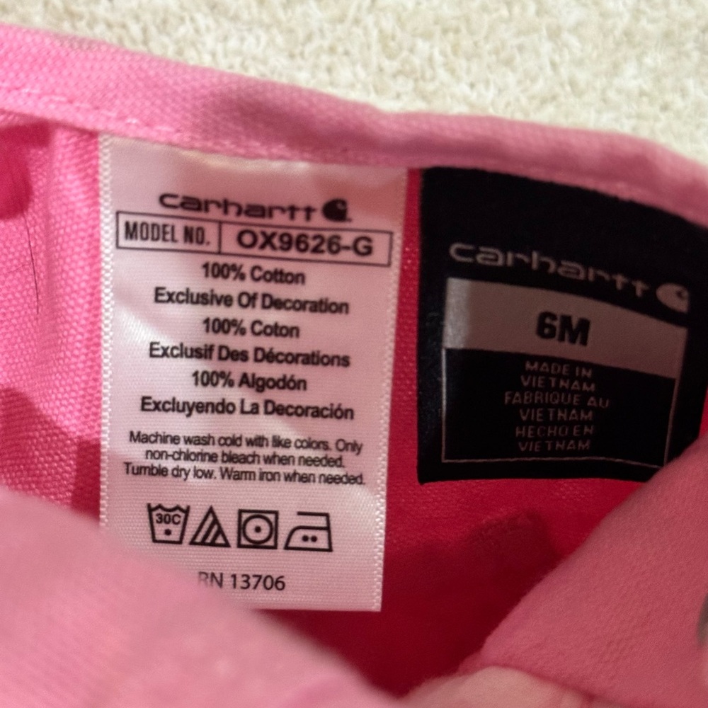 NWOT Carhartt Infant Pink Overalls, Size 6M - Picture 3 of 3